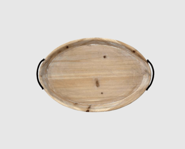 18″ Oval Wooden Tray with Handles - Natural Ivory-Finished Wood