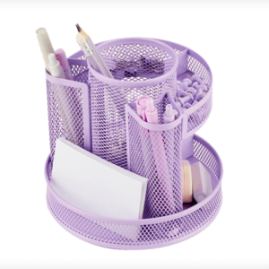 Annova Mesh Desk Organizer Rotate with 5 Compartments Round Spinning Tidy Candy Pen Holder Desk Accessories Office, Art Supply, Storage, Classroom, Home