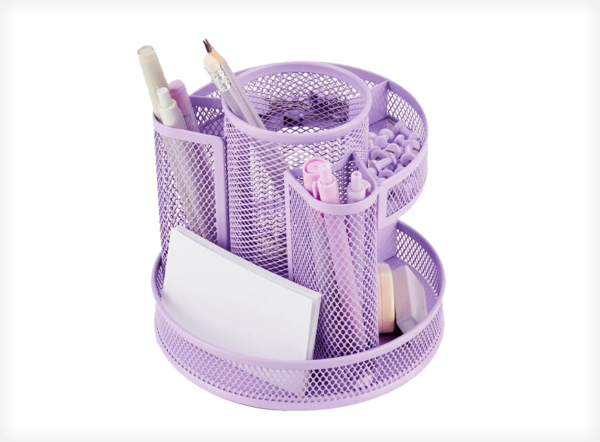 Annova Mesh Desk Organizer Rotate with 5 Compartments Round Spinning Tidy Candy Pen Holder Desk Accessories Office, Art Supply, Storage, Classroom, Home