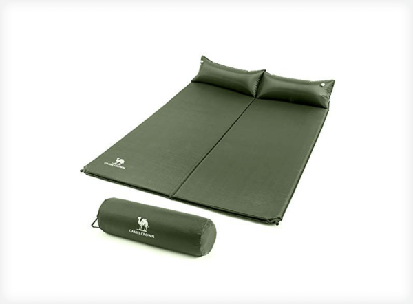 Camel Sleeping Pad, Double Sleep Mat with Pillows, Self-Inflating Foam Padding, for Camping, Picnic, Outdoor, Lightweight