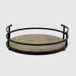 Rustic Round Wood Tray with Metal Frame