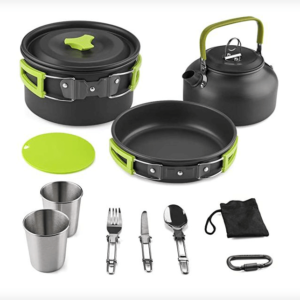 Tokmali Camping Cookware Kit, Portable Aluminum Outdoor Cooking Set with Pot, Pan, Kettle, Mess Kit, Carabiner, Nylon Storage Bag for 2-3 People to Camping Hiking Picnic Travel Outdoor Party